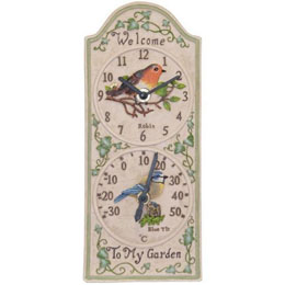 Birdberry Wall Clock & Thermometer 30Cm X 13Cm