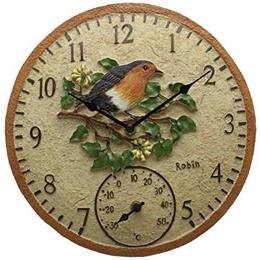 Robin Wall Clock & Thermometer 12" 30Cm