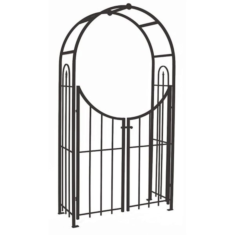 Arched Top Garden Arch With Gate, Metal Garden Archway With Gate