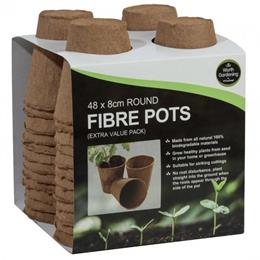 48 8cm Round Fibre Pots Extra Value Pack