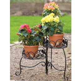 16.5" Scroll & Ivy Plant Stand, Black with Brushed Bronze Leaves