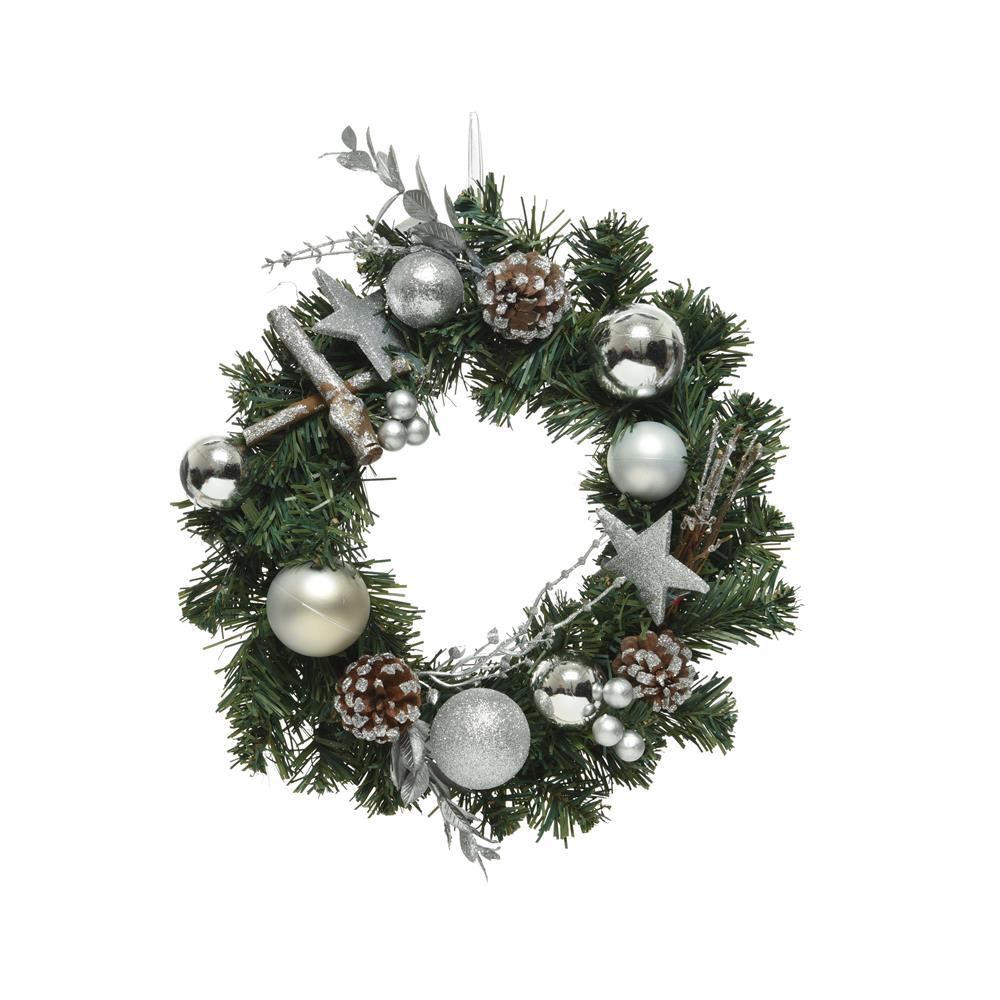 Decorated Bauble Wreath 30cm (Silver)