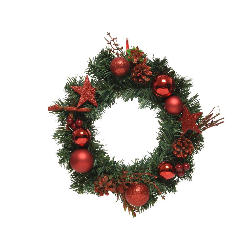 Decorated Bauble Wreath 30cm (Red)