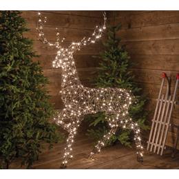 1.9M WARM WHITE STANDING BROWN WICKER STAG