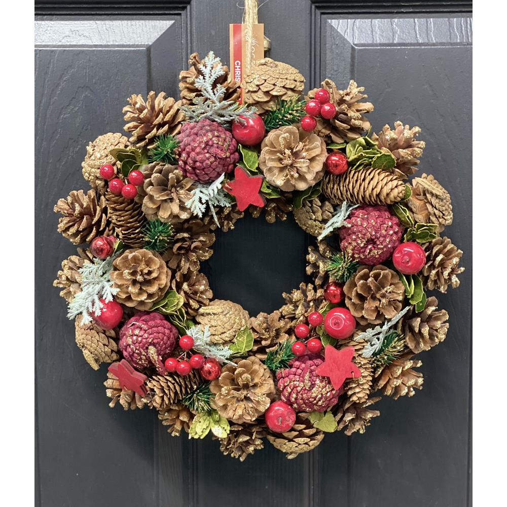 Wreath Pinecone Red Star  35cm