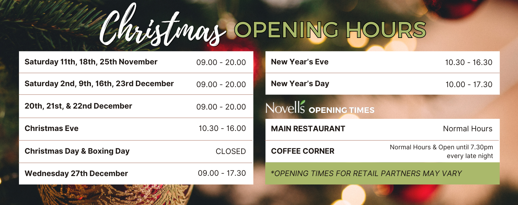 Christmas Opening Times 2023